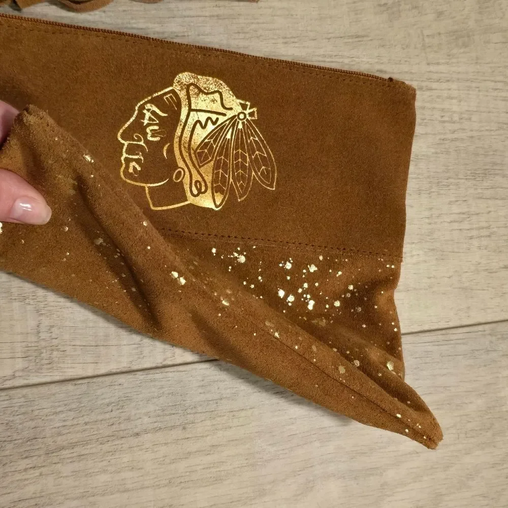 Chicago Blackhawks Genuine Suede Makeup Bag Pyar by Paula Queen NWOT